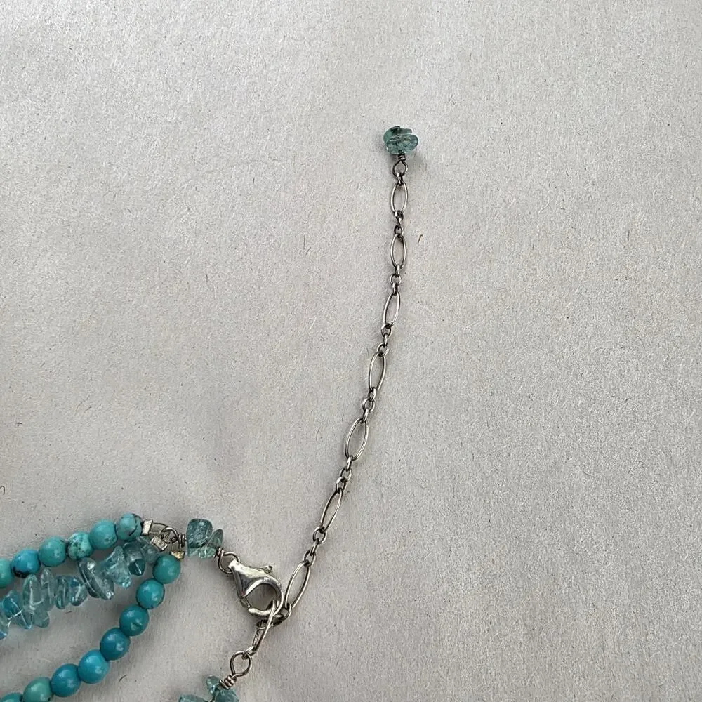 Handmade 925 Stamped Sterling Silver Choker Necklace‎ Turquoise Aquamarine New